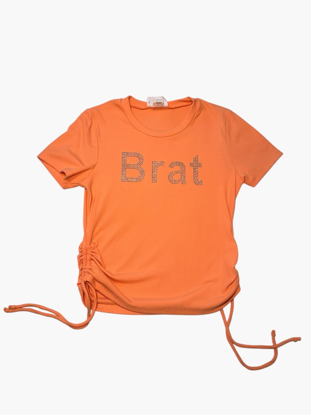 Orange 'Brat' Short Sleeve Tee with Side Ruched Ties